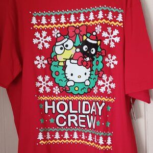 Hello Kitty Holiday Crew red short-sleeve t-shirt inside wreath New 2XL